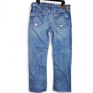 BKE Jeans Mens 38 R 38x33 Tyler Straight Distressed Western Cowboy Thick Stitch